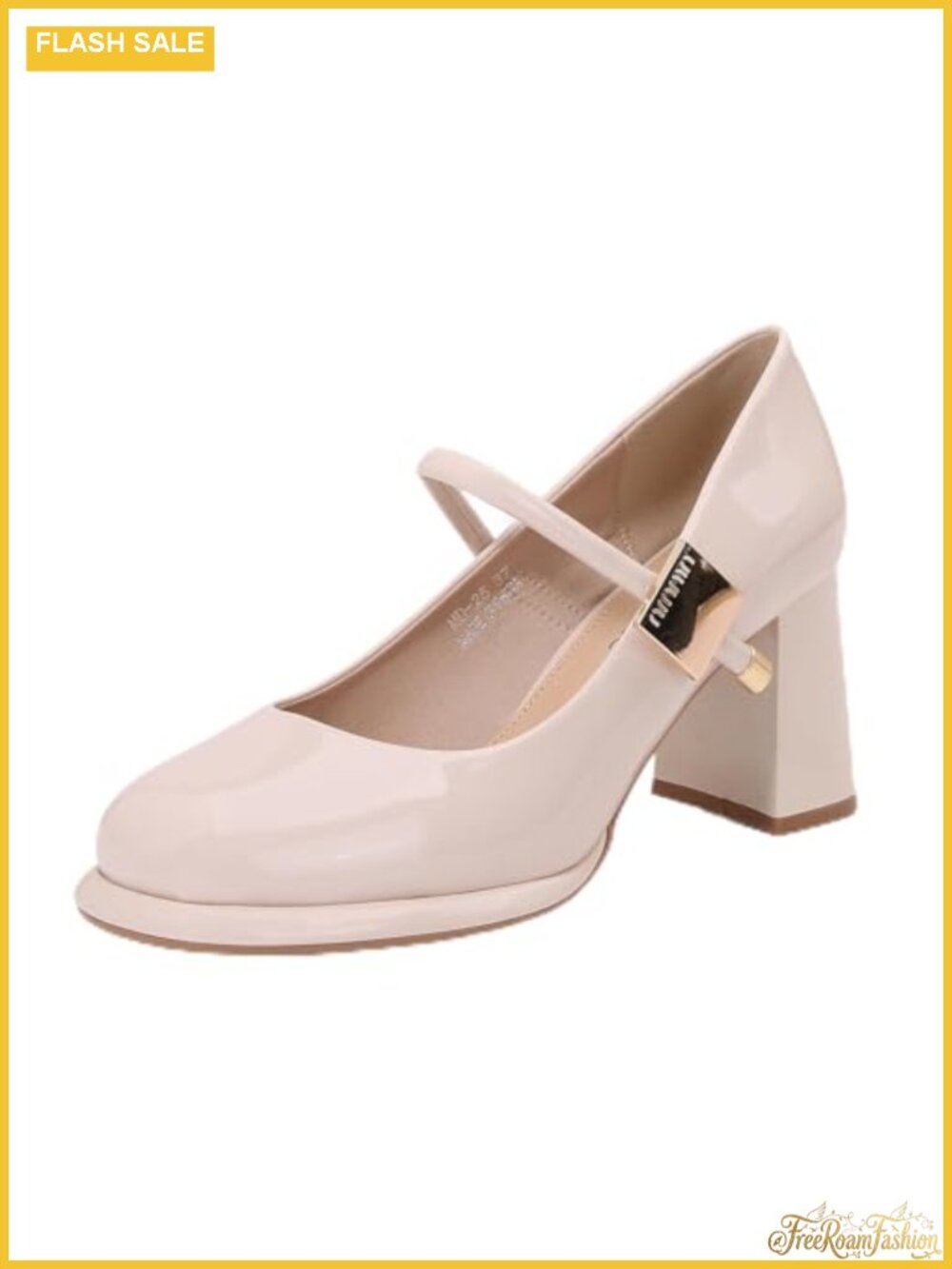 Patent Leather Block Heel Pumps Mary Jane Gold Accent Cushioned Insole